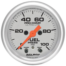 画像をギャラリービューアに読み込む, Autometer Ultra-Lite 52mm 0-100 PSI Fuel Pressure w/ Peak Memory Warning Gauge