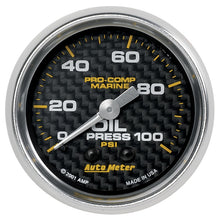 画像をギャラリービューアに読み込む, Autometer Marine Carbon Fiber Ultra-Lite 2-1/16in 100PSI Mechanical Oil Pressure Gauge