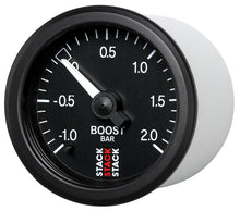 画像をギャラリービューアに読み込む, Autometer Stack 52mm -1 to +2 Bar T-Fitting 0.187in Barb (M) Mechanical Boost Pressure Gauge - Black