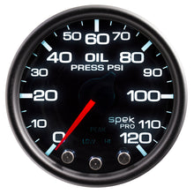 画像をギャラリービューアに読み込む, Autometer Spek-Pro Gauge Oil Press 2 1/16in 120psi Stepper Motor W/Peak &amp; Warn Blk/Smoke/Blk