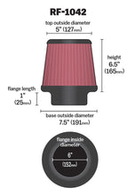 画像をギャラリービューアに読み込む, K&amp;N Round Tapered Universal Air Filter 6in Flange ID x 7.5in Base OD x 5in Top OD x 6.5in Height
