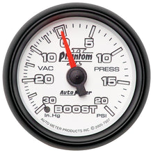 画像をギャラリービューアに読み込む, Autometer Phantom II 52.4mm Mechanical Vacuum / Boost Gauge 30 In. HG/20 PSI