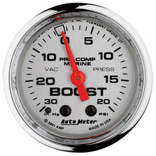 画像をギャラリービューアに読み込む, Autometer Marine Chrome Ultra-Lite 2-1/16in 0-30 HG / 0-20 PSI Vacuum / Boost Gauge