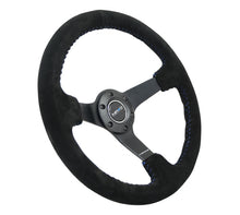 画像をギャラリービューアに読み込む, NRG Reinforced Steering Wheel (350mm / 3in. Deep) Blk Suede/Blue BBall Stitch w/5mm Matte Blk Spokes
