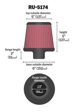画像をギャラリービューアに読み込む, K&amp;N Universal Rubber Filter-Round Tapered 2.5in Flange ID x 6in Base OD x 5in Top OD x 5in Height