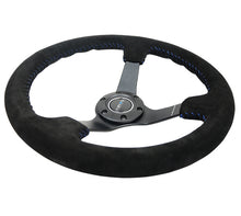 画像をギャラリービューアに読み込む, NRG Reinforced Steering Wheel (350mm / 3in. Deep) Blk Suede/Blue BBall Stitch w/5mm Matte Blk Spokes