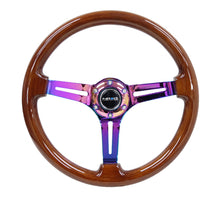 画像をギャラリービューアに読み込む, NRG Reinforced Steering Wheel (350mm / 3in. Deep) Brown Wood w/Blk Matte Spoke/Neochrome Center Mark
