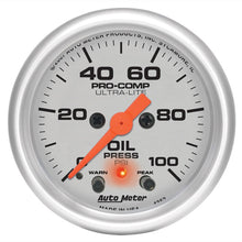 画像をギャラリービューアに読み込む, Autometer Ultra-Lite 52mm 0-100 PSI F/S Electronic Oil Pressure w/ Peak Memory &amp; Warning Gauge