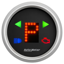画像をギャラリービューアに読み込む, AutoMeter Gauge Gear Pos 2-1/16in. Incl Indicators Black Dial Red Led Silver Bezel