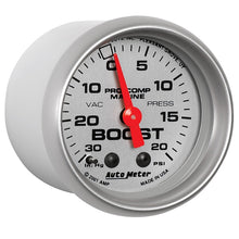 画像をギャラリービューアに読み込む, Autometer Marine Silver Ultra-Lite 2-1/16in 0-30 HG / 0-20 PSI Vacuum / Boost Gauge