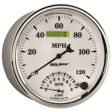 画像をギャラリービューアに読み込む, AutoMeter Gauge Tach/Speedo 5in. 120MPH &amp; 8K RPM Elec. Program Old Tyme White II