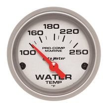 画像をギャラリービューアに読み込む, Autometer Water Temp Gauge 2 1/6in 100-200 Degree F Electric Marine Silver