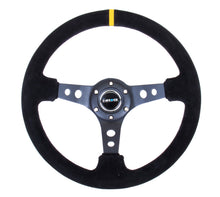 画像をギャラリービューアに読み込む, NRG Reinforced Steering Wheel (350mm / 3in. Deep) Blk Suede w/Circle Cut Spokes &amp; Single Yellow CM