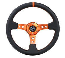 画像をギャラリービューアに読み込む, NRG Reinforce Steering Wheel (350mm / 3in. Deep) Blk Leather, Orange Center Mark w/ Orange Stitching