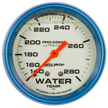 画像をギャラリービューアに読み込む, AutoMeter Gauge Wtemp 2-5/8in. 140-280 Deg. F Liq Filled Mech 4ft. Glow In Dark Ultra-Nite