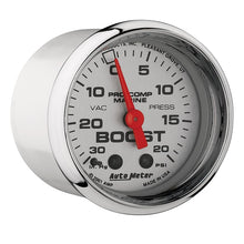 画像をギャラリービューアに読み込む, Autometer Marine Chrome Ultra-Lite 2-1/16in 0-30 HG / 0-20 PSI Vacuum / Boost Gauge