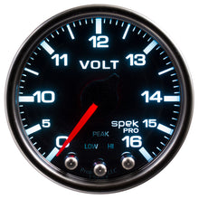 画像をギャラリービューアに読み込む, Autometer Spek-Pro Gauge Voltmeter 2 1/16in 16V Stepper Motor W/Peak &amp; Warn Blk/Smoke/Blk