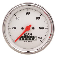 画像をギャラリービューアに読み込む, AutoMeter Gauge Speedometer 3-3/8in. 120MPH Elec. Prog. W/ Wheel Odo Arctic White