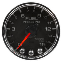 画像をギャラリービューアに読み込む, Autometer Spek-Pro Gauge Fuel Press 2 1/16in 15psi Stepper Motor W/Peak &amp; Warn Blk/Chrm