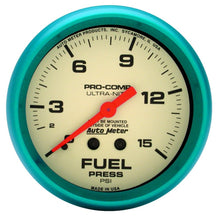 画像をギャラリービューアに読み込む, AutoMeter Gauge Fuel Press 2-5/8in. 15PSI Mech. Glow In The Dark Ultra-Nite