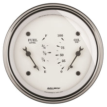 画像をギャラリービューアに読み込む, AutoMeter Gauge Dual Fuel &amp; Oilp 3-3/8in. 240 Ohm(e) to 33 Ohm(f) &amp; 100PSI Elec Old Tyme Wht