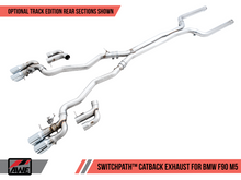 画像をギャラリービューアに読み込む, AWE Tuning 18-19 BMW M5 (F90) 4.4T AWD SwitchPath Cat-Back Exhaust - Chrome Silver Tips