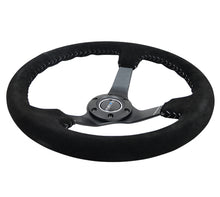 画像をギャラリービューアに読み込む, NRG Reinforced Steering Wheel (350mm / 3in. Deep) Blk Suede/Silver BBall Stitch w/5mm Mt. Blk Spokes