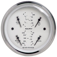 画像をギャラリービューアに読み込む, Autometer Old Tyme White 3-3/8in Short Sweep Electric Quad Gauge-Oil Press 0-100 PSI/Water Temp100-