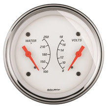 画像をギャラリービューアに読み込む, AutoMeter Gauge Dual Wtmp &amp; Volt 3-3/8in. 250 Deg. F &amp; 18V Elec Arctic White