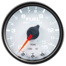 画像をギャラリービューアに読み込む, Autometer Spek-Pro Gauge Fuel Press 2 1/16in 15psi Stepper Motor W/Peak &amp; Warn Wht/Blk