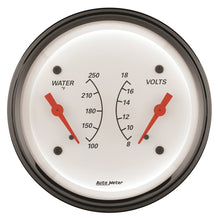 画像をギャラリービューアに読み込む, AutoMeter Gauge Dual Wtmp &amp; Volt 3-3/8in. 250 Deg. F &amp; 18V Elec Arctic White