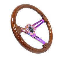 画像をギャラリービューアに読み込む, NRG Reinforced Steering Wheel (350mm / 3in. Deep) Brown Wood w/Blk Matte Spoke/Neochrome Center Mark