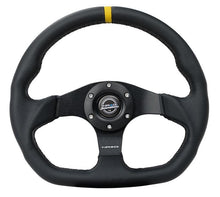 画像をギャラリービューアに読み込む, NRG Reinforced Steering Wheel (320mm) Sport Leather Dual Push Buttons Flat Bottom w/ Yellow Center