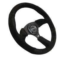 画像をギャラリービューアに読み込む, NRG Reinforced Steering Wheel (350mm / 2.5in. Deep) Blk Suede Comfort Grip w/5mm Matte Blk Spokes