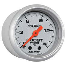 画像をギャラリービューアに読み込む, Autometer Ultra-Lite 52mm 0-15 PSI Mechanical Boost Gauge