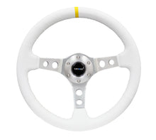 画像をギャラリービューアに読み込む, NRG Reinforced Steering Wheel (350mm / 3in. Deep) White Leather w/Silver Spoke &amp; Single Yellow Mark