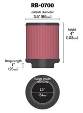 画像をギャラリービューアに読み込む, K&amp;N Universal Rubber Filter 2.5 inch 5 Degree FLG 3.5 inch OD 4 inch Height