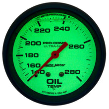 画像をギャラリービューアに読み込む, AutoMeter Gauge Oil Temp 2-5/8in. 140-280 Deg. F Liquid Filled Mech Glow In Dark Ultra-Nite