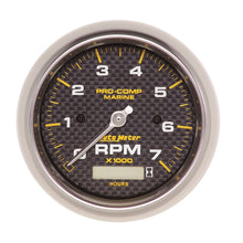 画像をギャラリービューアに読み込む, Autometer Marine Carbon Fiber Ultra-Lite 3-3/8in 7K RPM w/Hourmeter Tachometer Gauge