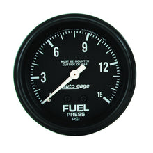 画像をギャラリービューアに読み込む, AutoMeter Gauge Fuel Pressure 2-5/8in. 0-15PSI Mechanical Black Autogage