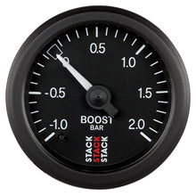 画像をギャラリービューアに読み込む, Autometer Stack 52mm -1 to +2 Bar T-Fitting 0.187in Barb (M) Mechanical Boost Pressure Gauge - Black