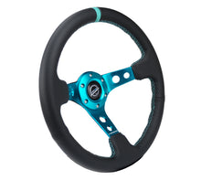 画像をギャラリービューアに読み込む, NRG Reinforce Steering Wheel (350mm / 3in. Deep) Blk Leather, Teal Center Mark w/ Teal Stitching
