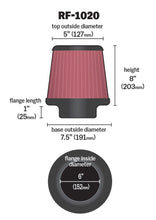 画像をギャラリービューアに読み込む, K&amp;N Universal Air Filter 6in Flange ID x 7.5in Base / 5in OD Top x 8in H