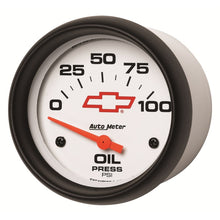 画像をギャラリービューアに読み込む, AutoMeter Gauge Oil Pressure 2-5/8in. 100PSI Electric Chevy Red Bowtie White