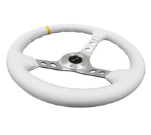 画像をギャラリービューアに読み込む, NRG Reinforced Steering Wheel (350mm / 3in. Deep) White Leather w/Silver Spoke &amp; Single Yellow Mark