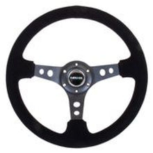 画像をギャラリービューアに読み込む, NRG Reinforced Steering Wheel (350mm / 3in. Deep) Blk Suede/Blk Stitch w/Black Circle Cutout Spokes