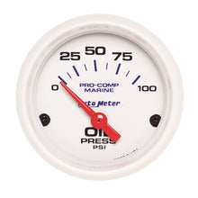 画像をギャラリービューアに読み込む, Autometer Ultra-Lite 2-1/16in Electric 100 PSI Oil Pressure Gauge Marine White