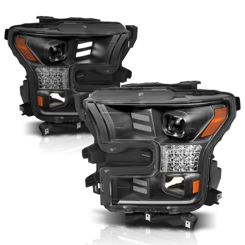 ANZO 15 - 17 Ford F - 150 Project Headlights w/ Plank Style Design Black w/ Amber Sequential Turn Signal - R70オートパーツ【公式】