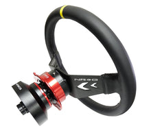 画像をギャラリービューアに読み込む, NRG Reinforced Steering Wheel (350mm / 3in Deep) Blk Leather w/NRG Arrow-Cut 2-Spoke &amp; Sgl Yellow CM