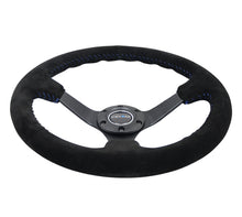 画像をギャラリービューアに読み込む, NRG Reinforced Steering Wheel (350mm / 3in. Deep) Blk Suede/Blue BBall Stitch w/5mm Matte Blk Spokes
